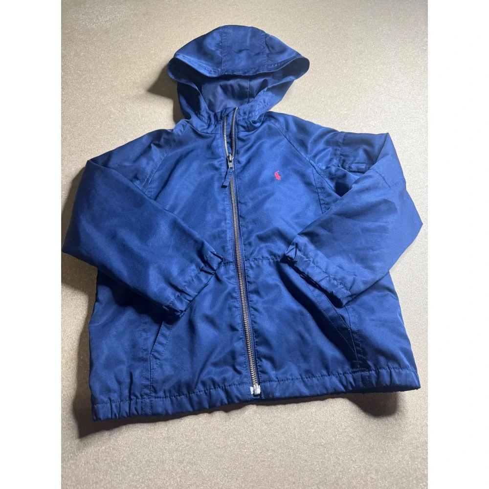 Polo Ralph Lauren Kids Navy Blue Hooded Windbreaker Jacket Red Pony Size 4 4T